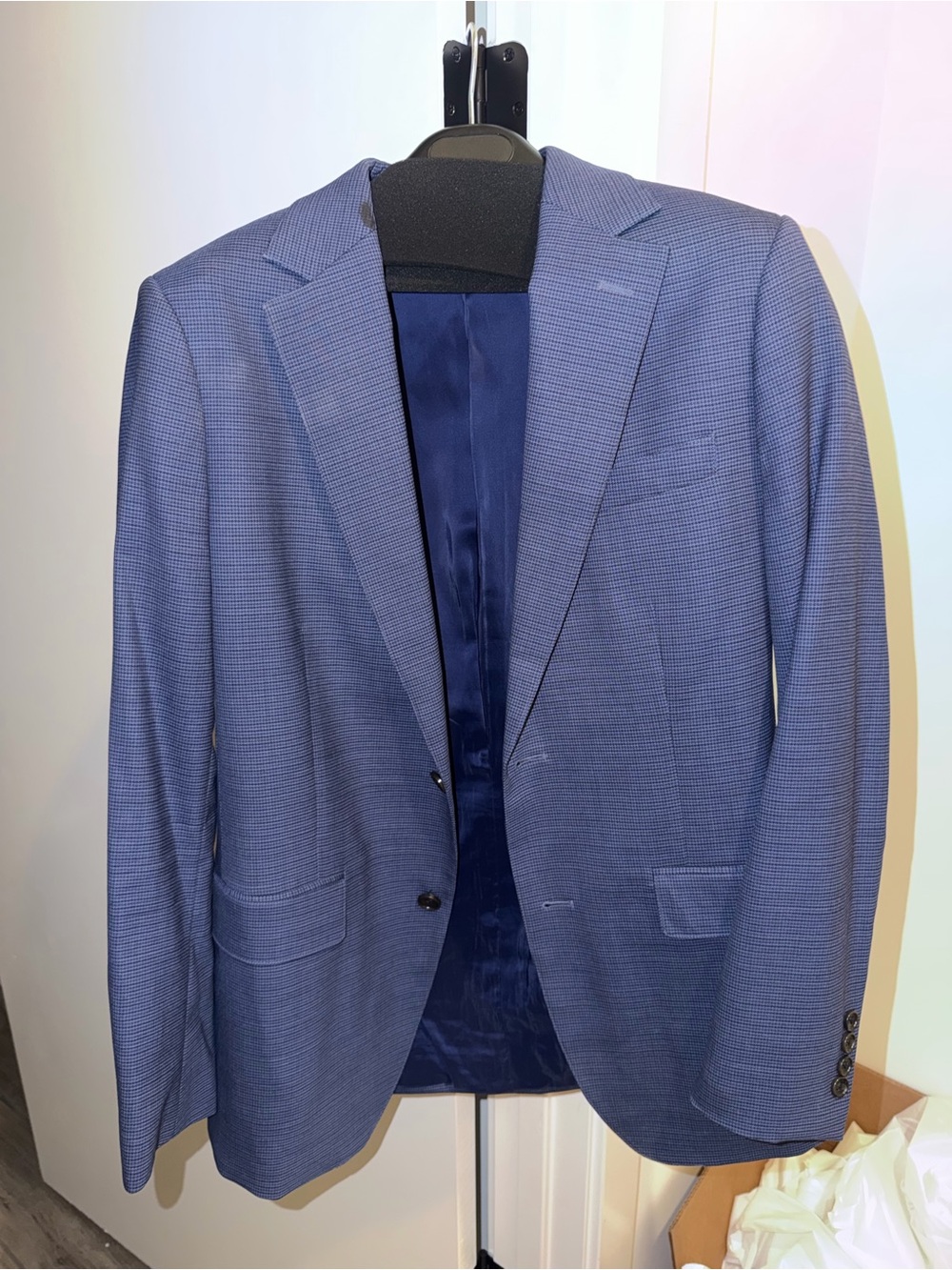 Men's Blue Textured Blazer - Classic Tailored Jacket